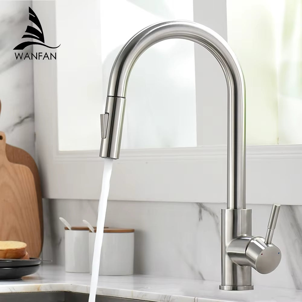 Kitchen Faucet Silver Color Surface Hot and Cold Water Faucet Kitchen Sink Faucet Pull-Out Kitchen Faucet Single Hole Tap866068