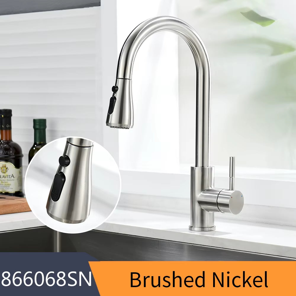 Kitchen Faucet Silver Color Surface Hot and Cold Water Faucet Kitchen Sink Faucet Pull-Out Kitchen Faucet Single Hole Tap866068