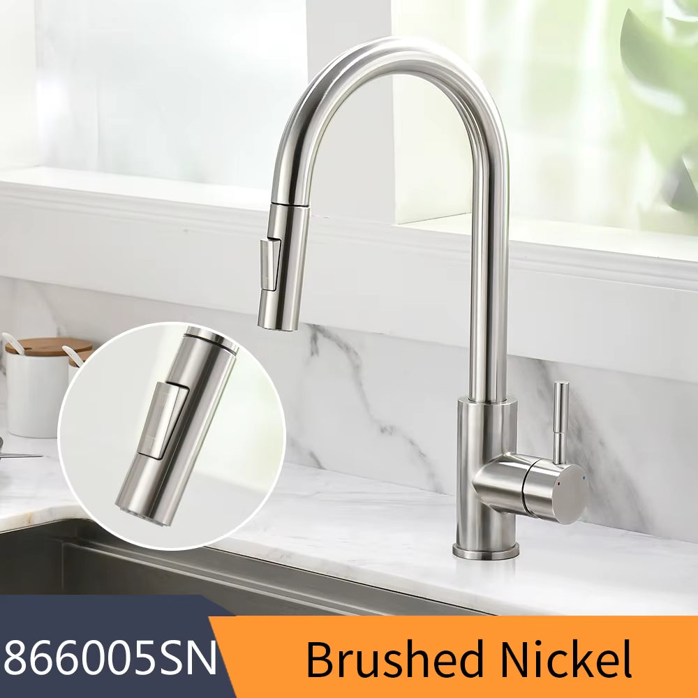 Kitchen Faucet Silver Color Surface Hot and Cold Water Faucet Kitchen Sink Faucet Pull-Out Kitchen Faucet Single Hole Tap866068
