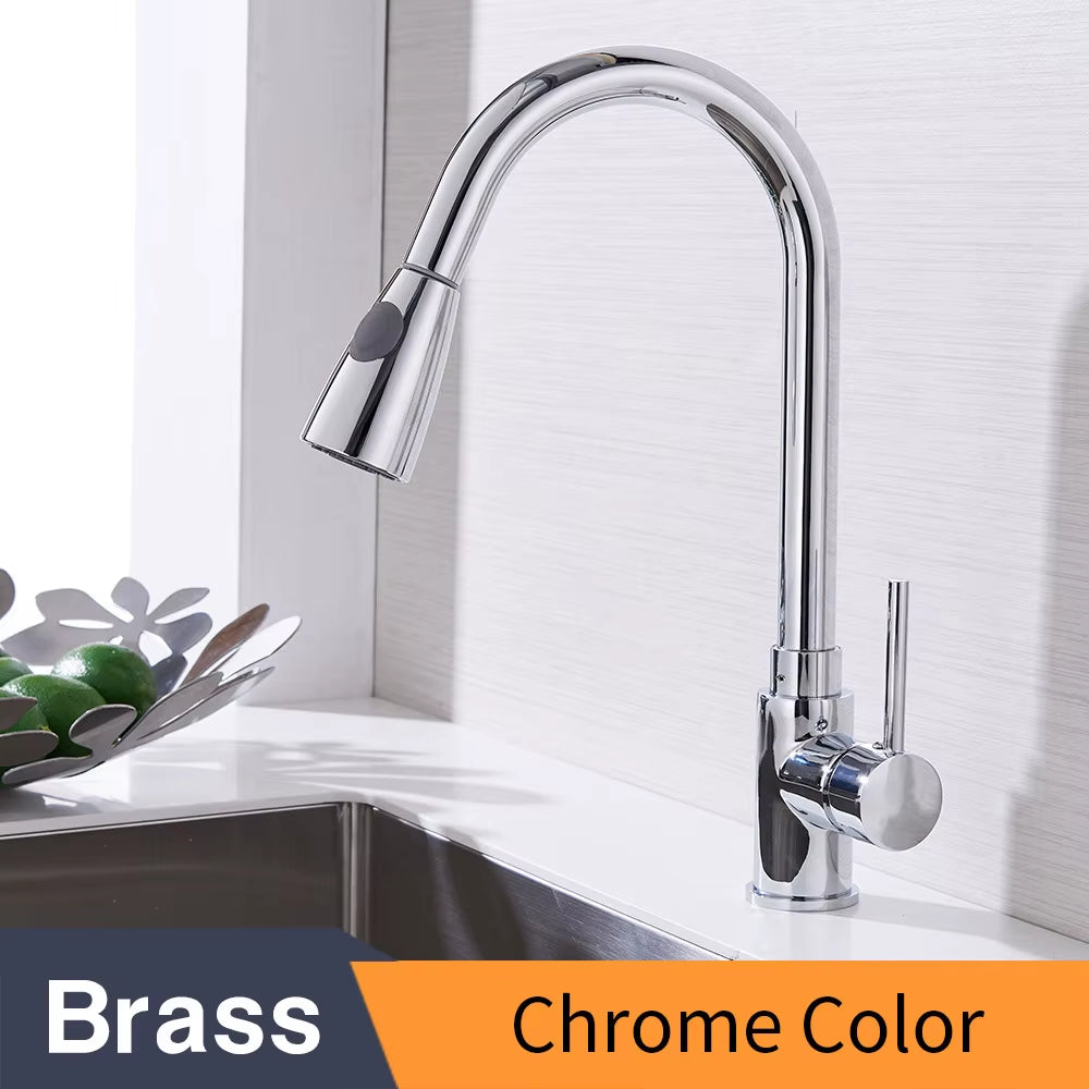Kitchen Faucet Silver Color Surface Hot and Cold Water Faucet Kitchen Sink Faucet Pull-Out Kitchen Faucet Single Hole Tap866068