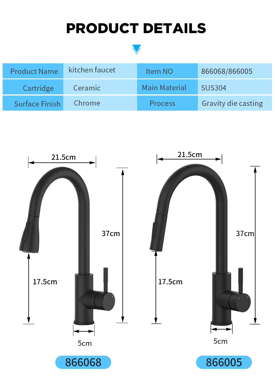 Kitchen Faucet Silver Color Surface Hot and Cold Water Faucet Kitchen Sink Faucet Pull-Out Kitchen Faucet Single Hole Tap866068
