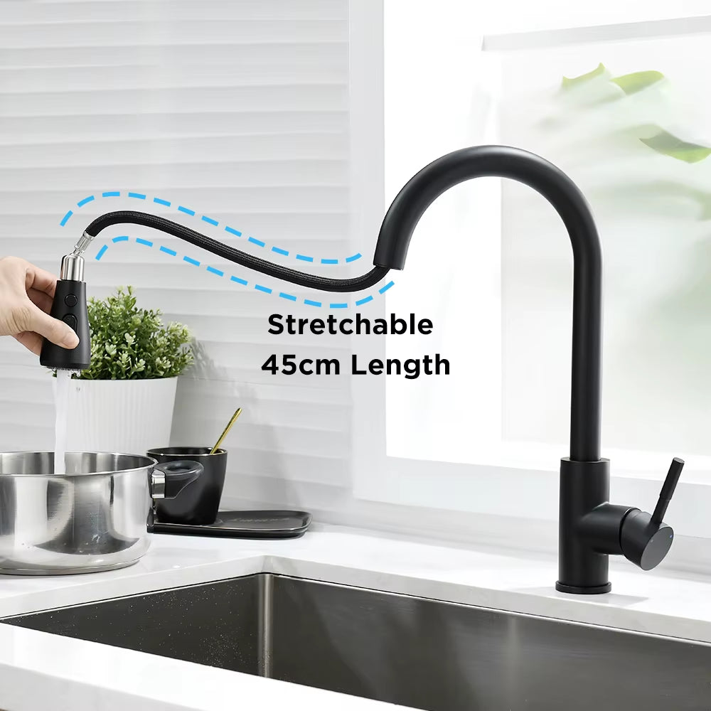 Kitchen Faucet Silver Color Surface Hot and Cold Water Faucet Kitchen Sink Faucet Pull-Out Kitchen Faucet Single Hole Tap866068