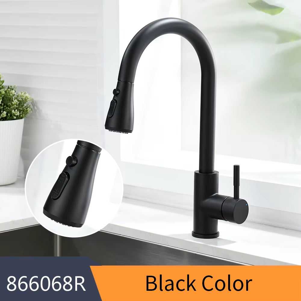 Kitchen Faucet Silver Color Surface Hot and Cold Water Faucet Kitchen Sink Faucet Pull-Out Kitchen Faucet Single Hole Tap866068