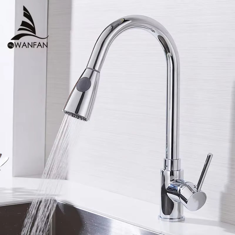 Kitchen Faucet Silver Color Surface Hot and Cold Water Faucet Kitchen Sink Faucet Pull-Out Kitchen Faucet Single Hole Tap866068