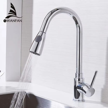 Kitchen Faucet Silver Color Surface Hot and Cold Water Faucet Kitchen Sink Faucet Pull-Out Kitchen Faucet Single Hole Tap866068