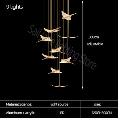 Seagull Modern Chandelier Led Duplex Attic Lamp Stair Chandelier Living Room Hall Stairwell Lamp Nordic Restaurant Chandelier