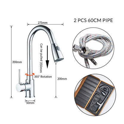 Kitchen Faucet Silver Color Surface Hot and Cold Water Faucet Kitchen Sink Faucet Pull-Out Kitchen Faucet Single Hole Tap866068