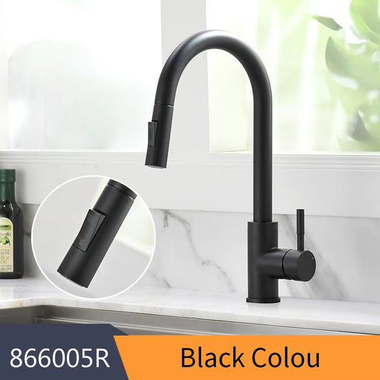 Kitchen Faucet Silver Color Surface Hot and Cold Water Faucet Kitchen Sink Faucet Pull-Out Kitchen Faucet Single Hole Tap866068
